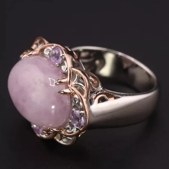 Natural Kunzite & Amethyst Ring in Palladium Sterling Silver 18k RG Sz 6! - Picture 5 of 6